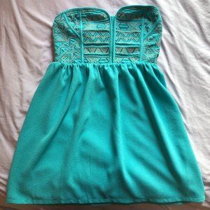 Urban Outfitters, Staring at Stars mini dress (turquoise, strapless)